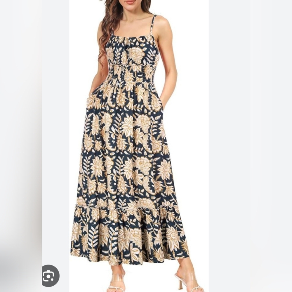 GRACE KARIN Floral Maxi Dress in Grey And Orange Size L.